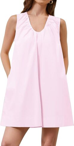 Olapta Women Summer Summer Scoop Scoop Neck Ruched Mini Tank Dress مع جيوب in Saudi Arabia