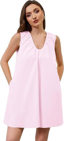 Olapta Women Summer Summer Scoop Scoop Neck Ruched Mini Tank Dress مع جيوب in Saudi Arabia