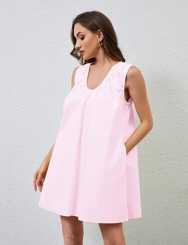 Olapta Women Summer Summer Scoop Scoop Neck Ruched Mini Tank Dress مع جيوب in Saudi Arabia