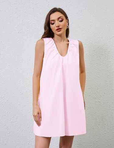 Olapta Women Summer Summer Scoop Scoop Neck Ruched Mini Tank Dress مع جيوب in Saudi Arabia