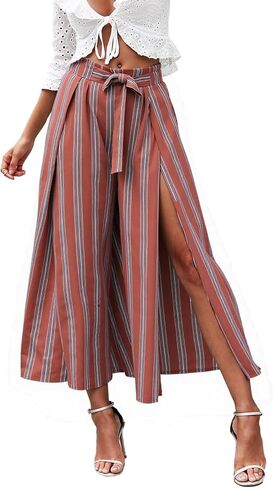 Simplee Women's Casual Split Wide Leg Pants High Waist Palazzo Flowy Beach Pants Summer Boho Lounge Pants with Pockets in Saudi Arabia
