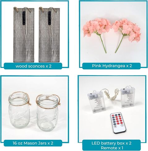 Besuerte Rustic Wall Decor, Wall Hanging Decor Farmhouse Wall Sconces Set of Two with LED Fairy Lights and Pink Flowers, Wall Decor for Dining Room, Living Room, Home Decor(Large,Rustic Gray) in Kuwait