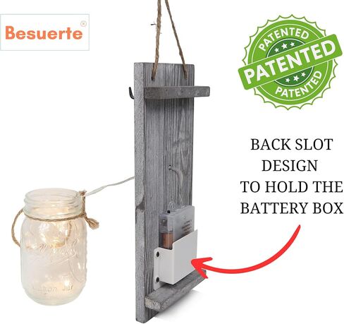Besuerte Rustic Wall Decor, Wall Hanging Decor Farmhouse Wall Sconces Set of Two with LED Fairy Lights and Pink Flowers, Wall Decor for Dining Room, Living Room, Home Decor(Large,Rustic Gray) in Kuwait