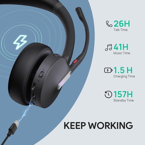 Yealink WH64 Hybrid Wireless Headset Dongle & Charging Stand, 492ft Range DECT&Bluetooth Headphones for Teams, Zoom UC,Dual Ear Noise Cancelling Portable Headsets with 3X Mic, 32H Calls,(PC/Phone) in Kuwait