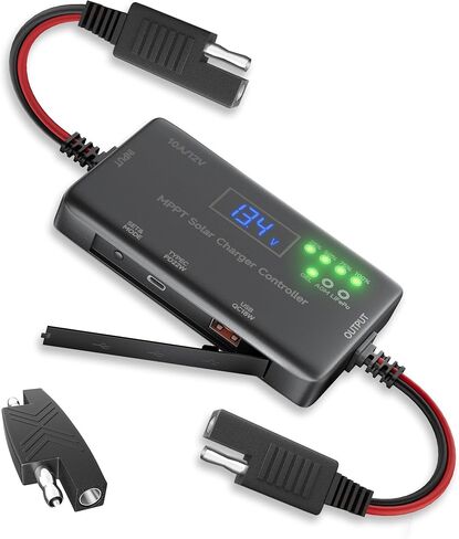MPPT Solar Charge Controller 12V 10A, Solar Panel Charge Controller with Type-C and USB Output for Solar Panel and Gel, AGM, LiFePO₄ Battery in Kuwait