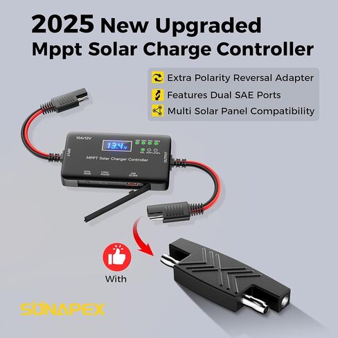 MPPT Solar Charge Controller 12V 10A, Solar Panel Charge Controller with Type-C and USB Output for Solar Panel and Gel, AGM, LiFePO₄ Battery in Kuwait