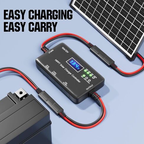 MPPT Solar Charge Controller 12V 10A, Solar Panel Charge Controller with Type-C and USB Output for Solar Panel and Gel, AGM, LiFePO₄ Battery in Kuwait
