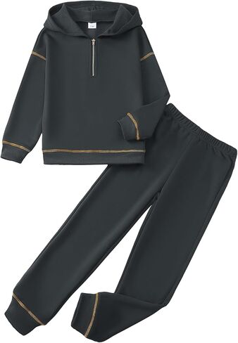 Girls Fall Winter Outfits 2 Piece Clothing Set Zipped Up Pocketed Hoodies Sweatpants Kid Sweatsuit Jogger Set 7-14Y in Kuwait