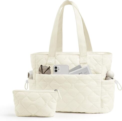 TOPEAST Tote Bag for Women, Large Puffer Tote Bag with Zipper, Lightweight Work Bags for Women, Quilted Bags for Nurse Travel in Saudi Arabia