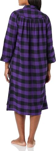 AmeriMark Women's Flannel Calf Length Snap Front Duster House Coat – Plush Bath Robe – Loose Plaid Bathrobe ¾ Sleeves in Saudi Arabia