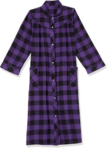 AmeriMark Women's Flannel Calf Length Snap Front Duster House Coat – Plush Bath Robe – Loose Plaid Bathrobe ¾ Sleeves in Saudi Arabia