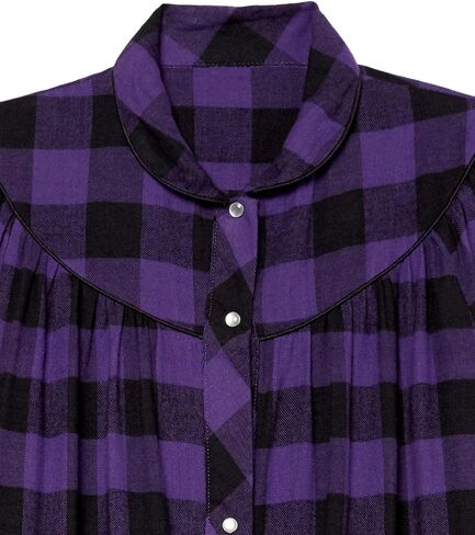 AmeriMark Women's Flannel Calf Length Snap Front Duster House Coat – Plush Bath Robe – Loose Plaid Bathrobe ¾ Sleeves in Saudi Arabia