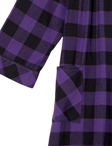 AmeriMark Women's Flannel Calf Length Snap Front Duster House Coat – Plush Bath Robe – Loose Plaid Bathrobe ¾ Sleeves in Saudi Arabia