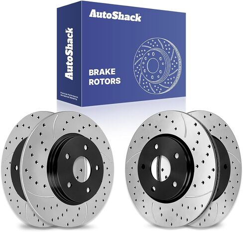 Autoshack Black Hat محفورة ودوارات الفرامل المقطوعة في الأمام والخلفية للفرامل الخلفية للفرامل المتداولة لـ VW RATAN RAM C/V DODGE JOURNEY 2008-2016 GRAND CARAVAN 2008-2016 Chrysler Town & Country PR63053PR63052 in Saudi Arabia