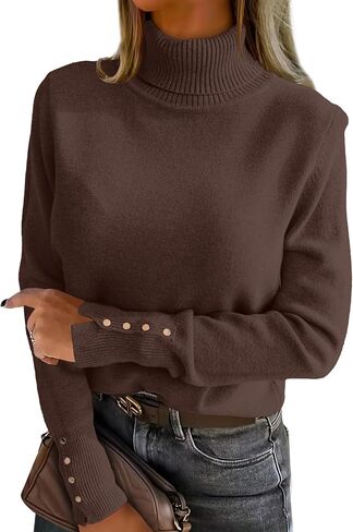 anrabess Womens Turtleneck Sweeve Seneve Subtinters Lightweight Button Disual Knit Basic Pullover Jumper Tops 2025 Fall Outfits in Saudi Arabia