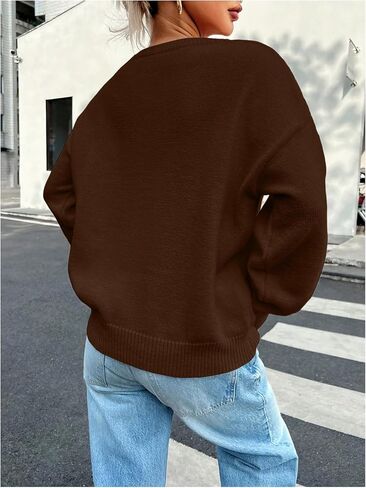 GORGLITTER Women's Crew Neck Oversized Knitted Sweater Long Sleeve Drop Shoulder Lightweight Pullover Old Money Tops in Saudi Arabia