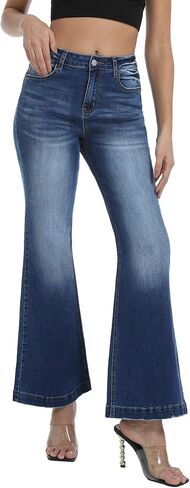 جينز الجرس السفلي للسيدات عالي الخصر سروال سراويل الدنيم in Kuwait