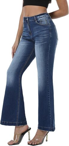 جينز الجرس السفلي للسيدات عالي الخصر سروال سراويل الدنيم in Kuwait