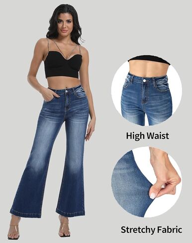 جينز الجرس السفلي للسيدات عالي الخصر سروال سراويل الدنيم in Kuwait