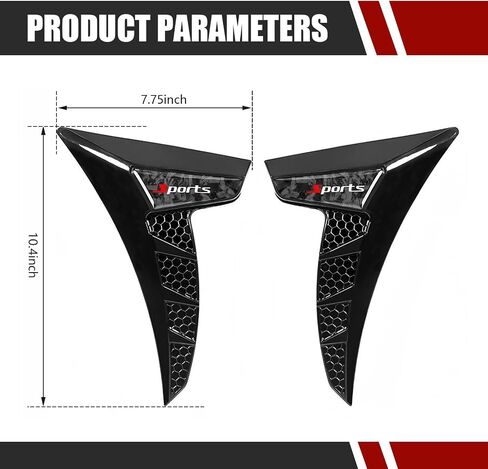 2 PCS Car Fender Side Vent Stickers, Anti-Collision Shark Gill Spoiler Stickers, Fender Decorative Decal, Custom Sporty Universal Vehicle Decals for Hood Spoiler (Red) in Saudi Arabia