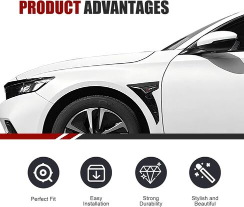 2 PCS Car Fender Side Vent Stickers, Anti-Collision Shark Gill Spoiler Stickers, Fender Decorative Decal, Custom Sporty Universal Vehicle Decals for Hood Spoiler (Red) in Saudi Arabia