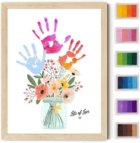 Physkoa DIY Handprint Flower Craft Kit for Kids–12"x16" Art Gift with Wood Frame–Keepsake for Mom or Grandma–Meaningful Birthday or Thank You Gift (2 Art Styles Included) in Saudi Arabia
