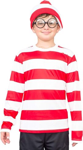 Where's Waldo Shirt Hat and Glasses Deluxe Halloween Costume Cosplay in Saudi Arabia
