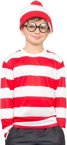 Where's Waldo Shirt Hat and Glasses Deluxe Halloween Costume Cosplay in Saudi Arabia