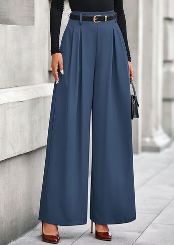 Prettygarden Womens Fall Wide Leg Brouls 2025 High Flastic Weist Lourd Long Flowy Palazzo Pants مع جيوب in Saudi Arabia