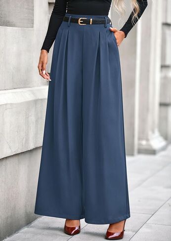 Prettygarden Womens Fall Wide Leg Brouls 2025 High Flastic Weist Lourd Long Flowy Palazzo Pants مع جيوب in Saudi Arabia