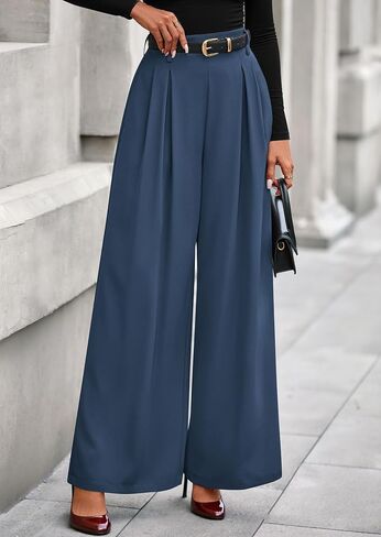 Prettygarden Womens Fall Wide Leg Brouls 2025 High Flastic Weist Lourd Long Flowy Palazzo Pants مع جيوب in Saudi Arabia