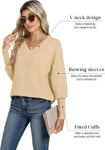 Motarto Women's Knit Sweater Casual Thin Long Sleeve Pullover V Neck Lightweight Sweatshirts Classic-Fit Tops for Spring Fall in Saudi Arabia