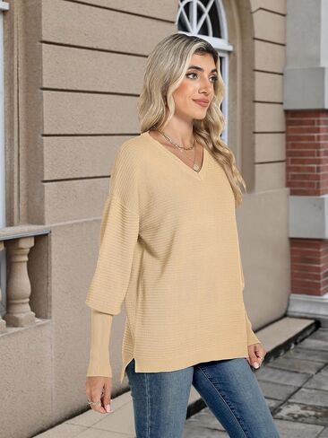 Motarto Women's Knit Sweater Casual Thin Long Sleeve Pullover V Neck Lightweight Sweatshirts Classic-Fit Tops for Spring Fall in Saudi Arabia