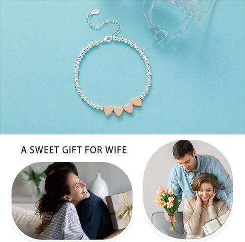 BMMYE 30TH 40th 50th 60th هدايا عيد ميلاد للنساء ، سوار حبة الفضة الاسترليني مع سوار فضي قابل للتعديل لقلب الذهب الوردي للنساء مع بطاقة لأمي ابنة الشقيقة الجدة in Kuwait