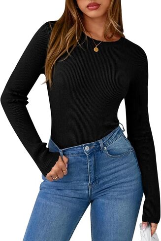 Prettygarden طويلة الأكمام قمصان الطاقم الخفيفة الوزن سقوط سقوط مضلعة للنساء 2025 SLIM FIT قمم السترة الأساسية السحب in Kuwait