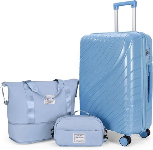 Karl home Luggage Sets 5 Piece, PP Hardshell Suitcase Sets with Bags, Carry on Checked Luggage with Spinner Wheels TSA Lock, Lightweight Rolling Suitcase for Women Men (5pcs, Light Gray) in Kuwait