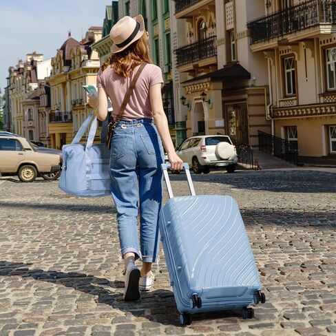 Karl home Luggage Sets 5 Piece, PP Hardshell Suitcase Sets with Bags, Carry on Checked Luggage with Spinner Wheels TSA Lock, Lightweight Rolling Suitcase for Women Men (5pcs, Light Gray) in Kuwait