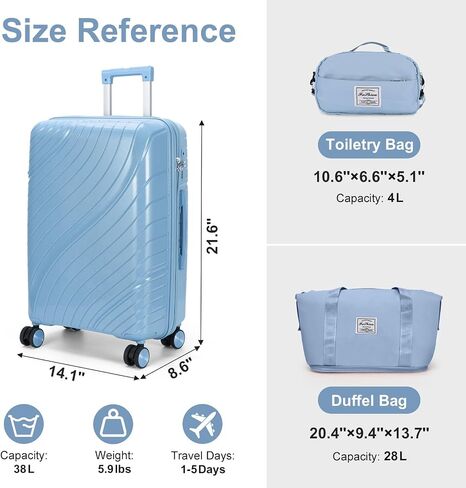Karl home Luggage Sets 5 Piece, PP Hardshell Suitcase Sets with Bags, Carry on Checked Luggage with Spinner Wheels TSA Lock, Lightweight Rolling Suitcase for Women Men (5pcs, Light Gray) in Kuwait