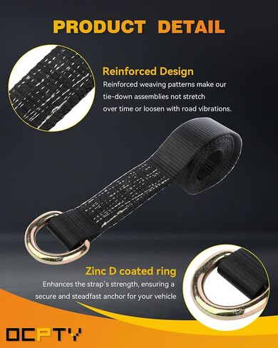 OCPTY 4 × Lasso Straps Wrecker Car Hauler Truck Tow Dolly Tire Wheel Tie Down Strap أصفر (2 بوصة × 8 قدم) in Saudi Arabia