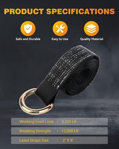 OCPTY 4 × Lasso Straps Wrecker Car Hauler Truck Tow Dolly Tire Wheel Tie Down Strap أصفر (2 بوصة × 8 قدم) in Saudi Arabia