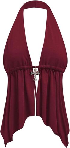 Milumia Line's Leopard Printless Halter Top Y2K Punk Ruffle Tank Tops in Kuwait