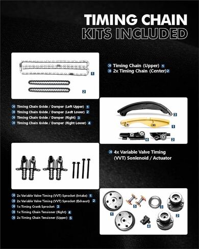 21-Pcs Engine Timing Chain Kit with VVT Sprocket and VVT Solenoids Compatible with 2011 2012 2013 Ford F-150 F150 V6 3.5L, Replace# 9-0738SAVVT1 in Saudi Arabia