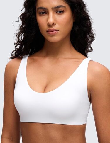 CRZ YOGA Butterluxe Soft Double Lined Sports Bras for Women Scoop Neck Adjustable Straps Yoga Crop Top Lounge Cami Non Padded in Saudi Arabia