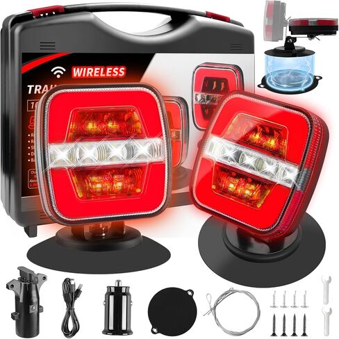 Wireless Trailer Lights Kit Magnetic, LED Wireless Tail Lights for Trailer with Strong Magnet and Rechargeable Battery, IP67 Waterproof, Portable Tow Light Set for Trucks, RVs, Boats, Campers in Kuwait