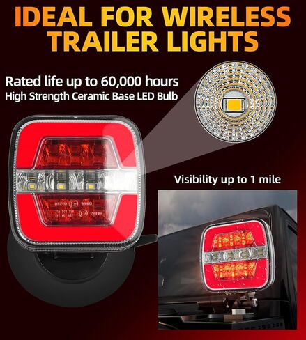 Wireless Trailer Lights Kit Magnetic, LED Wireless Tail Lights for Trailer with Strong Magnet and Rechargeable Battery, IP67 Waterproof, Portable Tow Light Set for Trucks, RVs, Boats, Campers in Kuwait