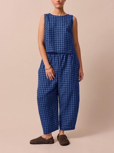 Womens Summer Pajama Sets 2 Piece Outfits Plaid Tank Top and Pants Cotton Gingham Lounge Set in Kuwait