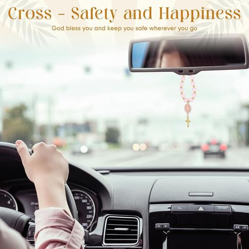 التوجيه مسبحة العجلة سحر ملحق Cross قلادة ديكور السيارة الخلفية مرآة مرآة المسبحة للسيارة لحماية السيارات ديكور سحر (لؤلؤة) in Saudi Arabia