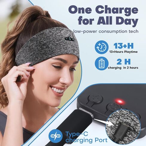 Sleep Headphones Bluetooth Headband for Side Sleeper, 17 Hours Playtime, Wireless Headband Headphones with HD Stereo Speakers for Workout,Running,Yoga, Ideal Gifts for Men, Women, Teens, Black in Saudi Arabia