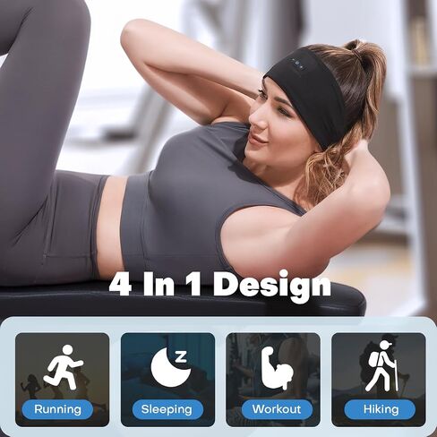 Sleep Headphones Bluetooth Headband for Side Sleeper, 17 Hours Playtime, Wireless Headband Headphones with HD Stereo Speakers for Workout,Running,Yoga, Ideal Gifts for Men, Women, Teens, Black in Saudi Arabia