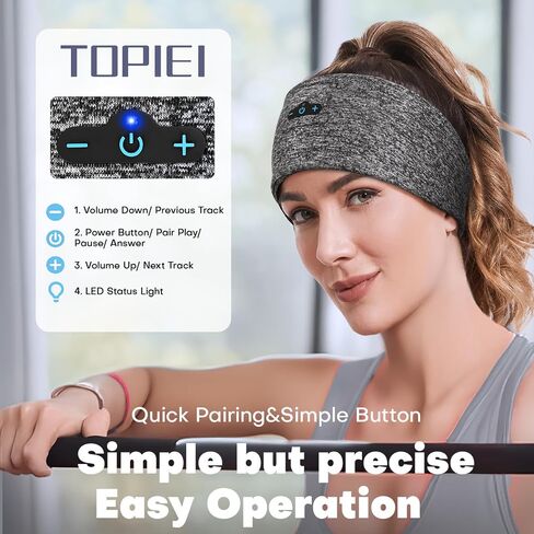Sleep Headphones Bluetooth Headband for Side Sleeper, 17 Hours Playtime, Wireless Headband Headphones with HD Stereo Speakers for Workout,Running,Yoga, Ideal Gifts for Men, Women, Teens, Black in Saudi Arabia